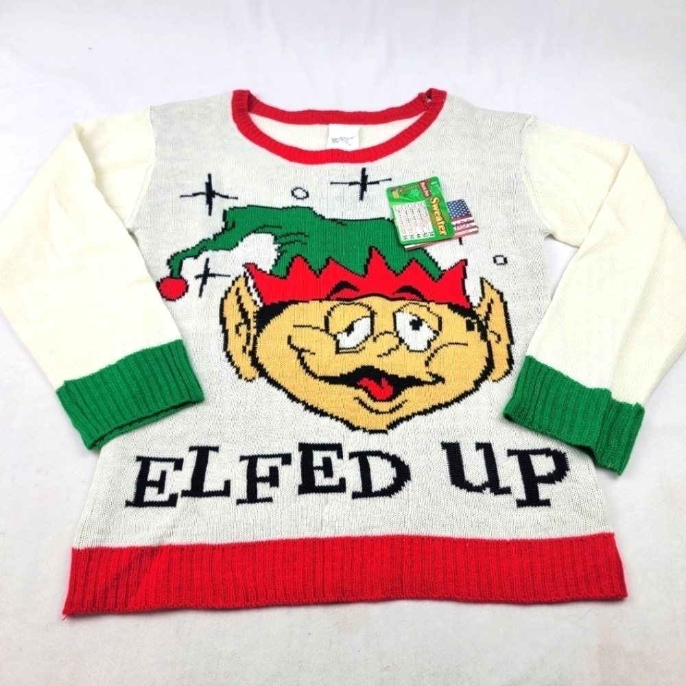 NWT ugly Christmas sweater "Elfed Up" funny humorous holiday Elf